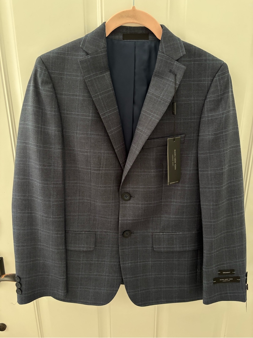 Kids Navy Windowpane Two-Button skinny fit Blazer